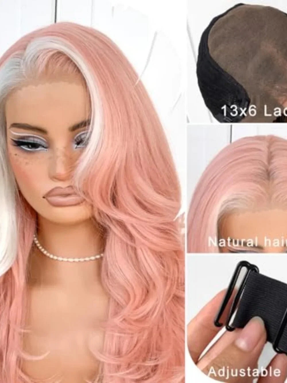 Pink Skunk Stripe Voluminous Feather Layered Hair Flip Out Preplucked Precision